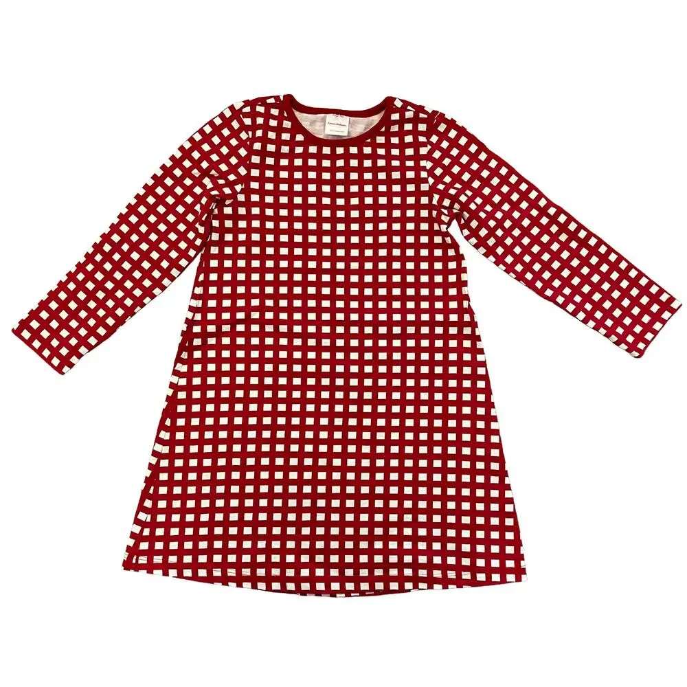 Hanna Andersson Red‎ Check Dress Girls 5 Christmas Holiday Long Sleeve Jersey